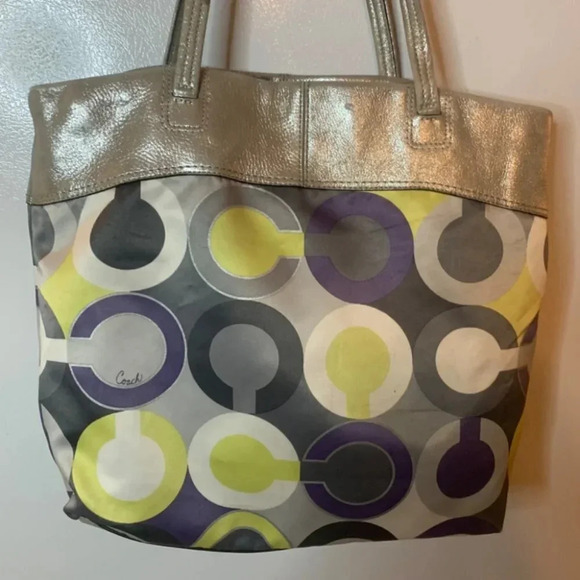 COACH 14970 Julia Op Art  Signature Lilac Silver Leather Shoulder Tote Bag - Picture 6 of 13